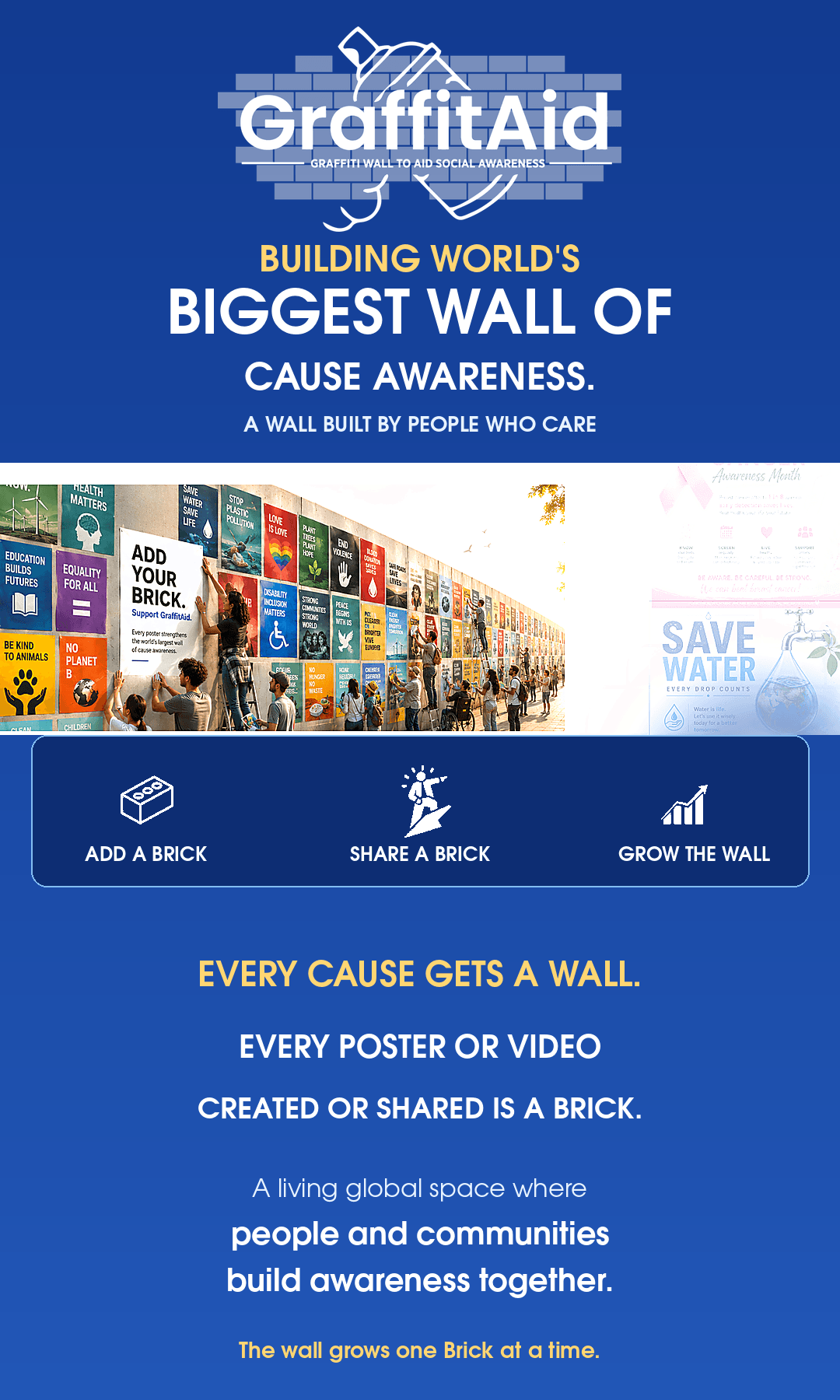 GraffitAid™ mobile banner with a clear wall visual and cause-awareness message